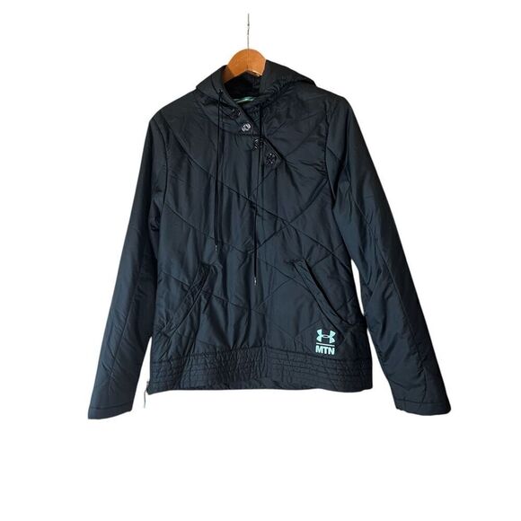 Under Armour Woman’s MTN Light Weight Hooded Side Zip Button Neck Two Pocket Bla - Picture 1 of 7
